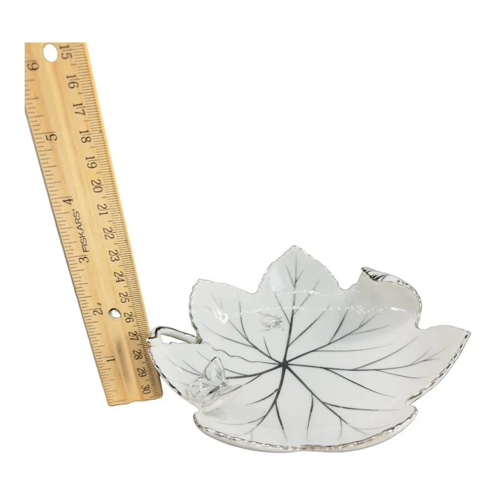 Andrea By Sadek Hand Painted Leaf Dish‎ Bowl Silver Overlay Butterfly And A Bug